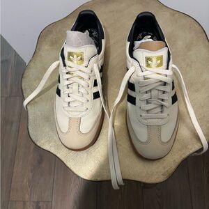 adidas Cream and Black Sneakers with Gold Logo